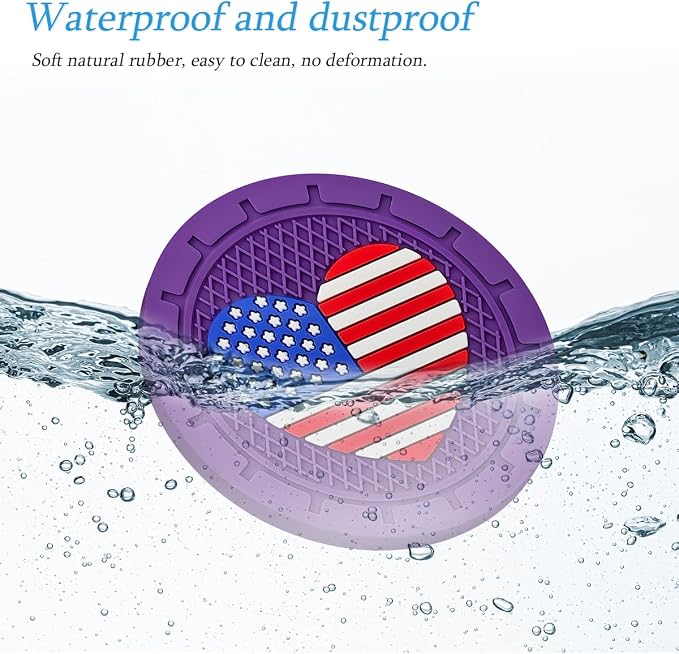 AUCELI 2 Pack Car Cup Holder Coasters, Colored American Flag US Flag Insert Car Cup Coaster, 2.75 Inch Anti Slip Shockproof Embedded Drink Mat, Vehicle Interior Decor Accessories
