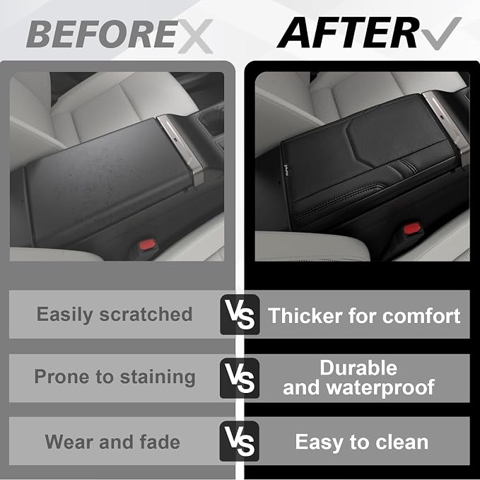 Muslogy Center Console Armrest Cover Compatible with 2026 Toyota RAV4 Accessories Comfort Armrest Pad Cushion Box Lid Cover Vegan Leather Protector Regular Thick(OEM Style)