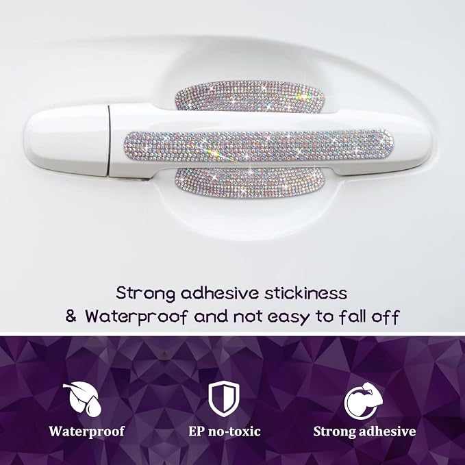10PCS Car Door Handle Bling Rhinestones Stickers, AB Galaxy | Universal Auto Door Handle Safety Reflective Strips, Galaxy Shine