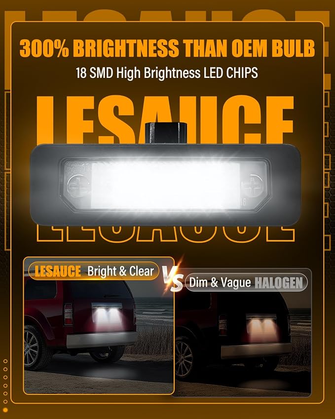 LESAUCE 2025 Upgraded LED License Plate Light Assembly for 2010-2014 Ford Mustang Fusion Taurus Lincoln MKS MKT, 6000K White 18 SMD, Tag Lamp Assembly Replacement, Plug and Play, Pack of 2