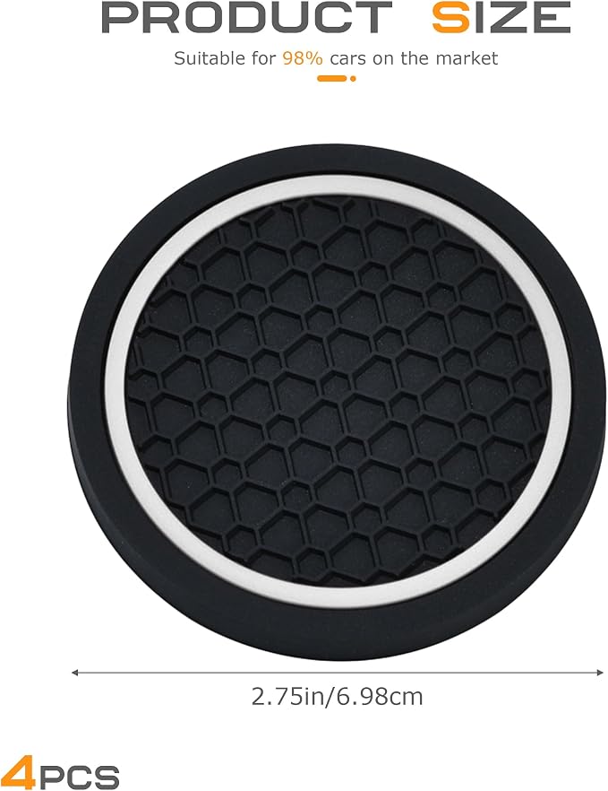 SCUARI 4PCS Car Coasters, Car Cup Coasters, 2.75 Inch No-Slip Anti Dust mats Cup Holder Insert Coaster, Fits Vehicles (Black&White)