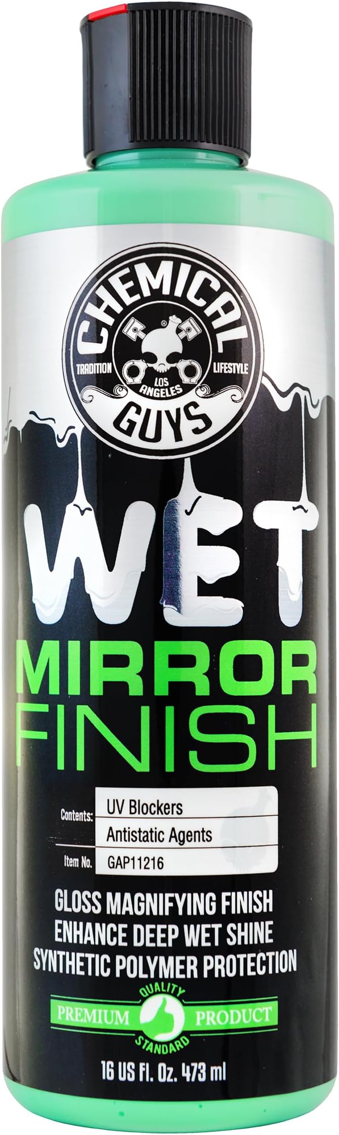 Chemical Guys, Wet Mirror Finish High Gloss Glaze for Clear Coat, 16 oz | Reflective glaze deepens gloss and fills minor swirls on clear coat, chrome and paint, easy by hand or machine