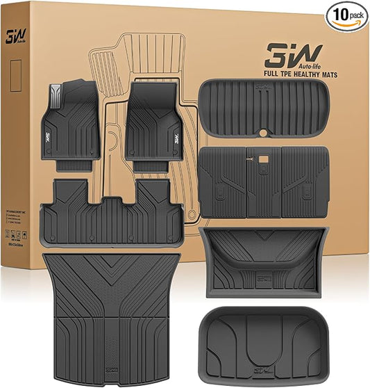 3W Tesla 2025-2026 New Model Y Juniper Floor Mats and Cargo Liners (Not for Standard), TPE 10PCS Full Set Floor Liner, Cargo Mats and Seat Back Cover Protector, Car Mats for Tesla Model Y Accessories