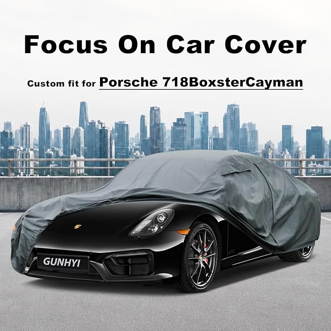 GUNHYI Premium Car Cover Custom Fit Porsche 718/Boxster/Cayman, 16 Layers Heavy Duty Car Cover Waterproof All Weather with Zipper Door for Sun Rain Snow Dust Uv Protection