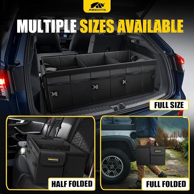 MIKKUPPA Car Trunk Organizer - 95L Collapsible Trunk Organizer with Lid, Sturdy Car Storage for SUV Auto Truck Van with Adjustable Straps and Non Slip Bottom (Black, XX-Large)