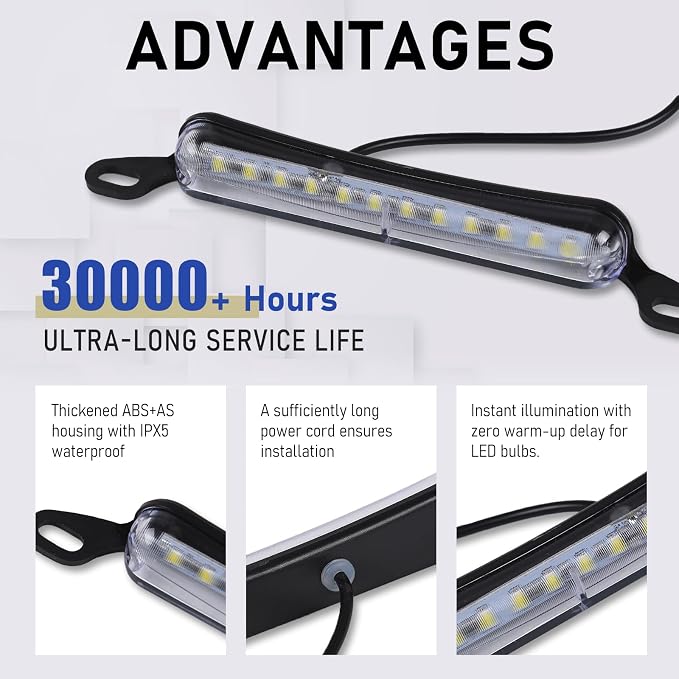 Xenon White LED License Plate Light, 12V DC Ultra Bright Assembly Replacement, Waterproof and Durable, Universal License Plate Light for Car Trailers RV Truck UTV ATV Boats. 2PCS
