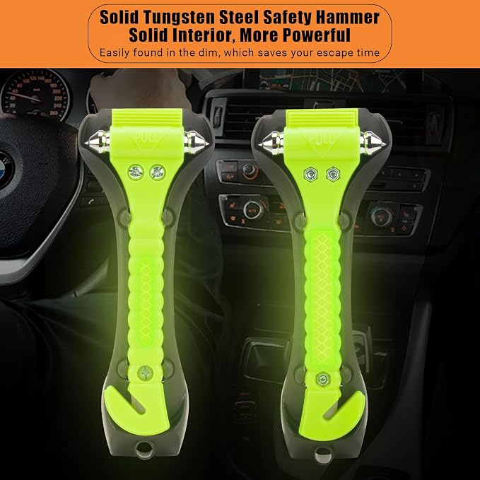8PCS Car Window Breaker, Fluorescent Green Window Breaker Seatbelt Cutter, Car Safety Hammer with One Second Emergency Glass Hammer, Safety Emergency Car Escape Tool for Car, Office, Home