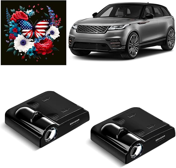 2PCS American Flag Butterfly Car Door Lights Projector, Universal Car Door LED Projector Lights Fit for All Car Models
