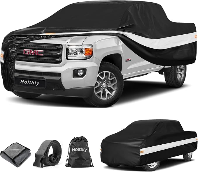 10 Layers Truck Cover Waterproof All Weather Custom Fit GMC Canyon(2004-2026) Extended/Crew Cab Short Bed, Outdoor Full Exterior Pickup Car Cover Sun Rain Snow Ice Protection. Black