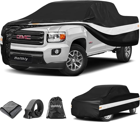 10 Layers Truck Cover Waterproof All Weather Custom Fit GMC Canyon(2004-2026) Extended/Crew Cab Short Bed, Outdoor Full Exterior Pickup Car Cover Sun Rain Snow Ice Protection. Black