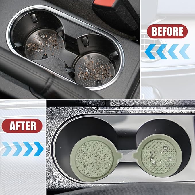 4PCS Car Cup Holder Coaster, Silicone Non-Slip Shockproof Vehicle Drink Cup Insert Mat, Dustproof Embedded Automotive Interior Water Bottle Pad, Universal for SUV Van Truck (Green)