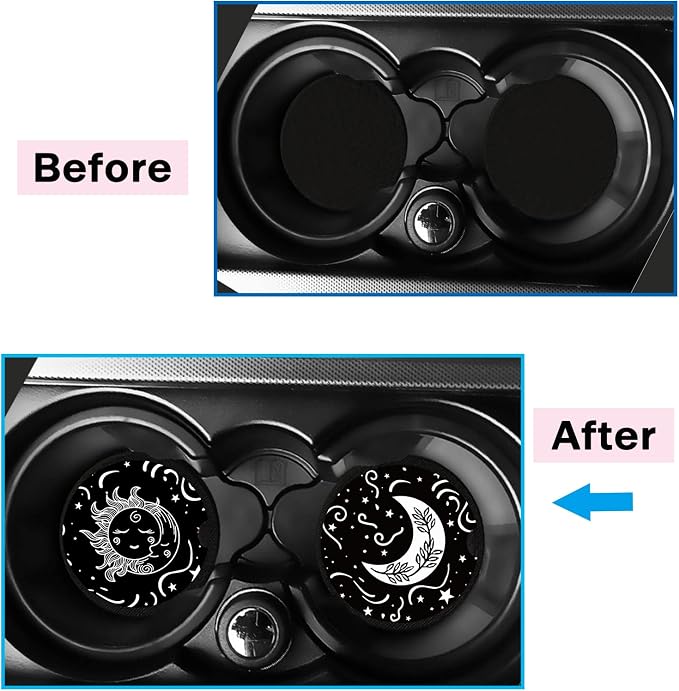2.56" Small Absorbent Car Coasters (2-Pack) - Ceramic Cup Holder Coasters for Cars, Anti-Slip & Spill-Proof - Keep Cupholders Clean & Dry