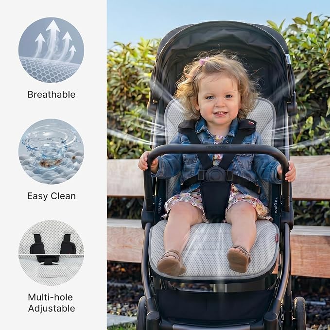 Momcozy Reversible Stroller Seat Liner, Water-Resistant & Easy Clean Side, Breathable & Comfortable Mesh Side, Universal 3-Hole Adjustable Design, All-Season Cushion Pad for Strollers, Carriages