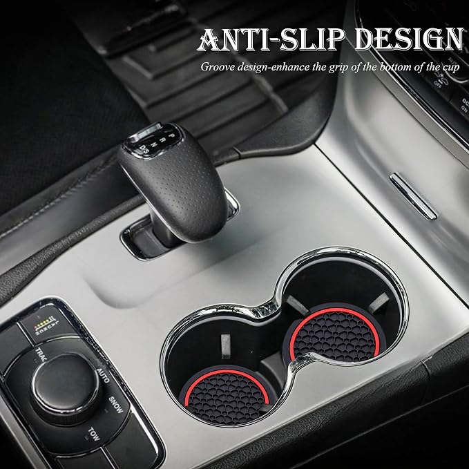 2-Piece Anti-Slip Car Cup Coaster Set – 2.75 Inch Auto Insert Drink Mats, Perfect for Coffee & Beverages – Stylish Interior Decor for Women & Girls (Black & Red)