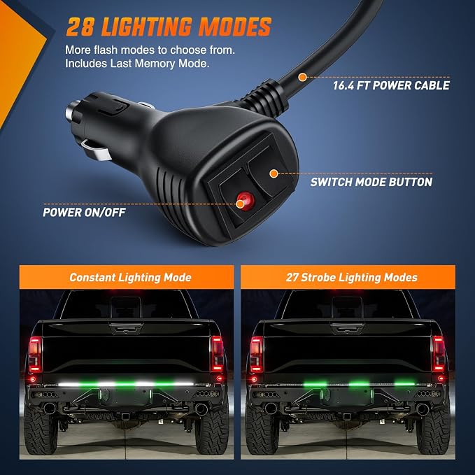 Nilight 60 Inch Truck Tailgate Strobe Light Strip Tail Emergency Bar Rear Window Warning Lamp Ultra-Bright Double Row 360 LED for Pickup Trailers Construction Vehicles Car SUV, Green White