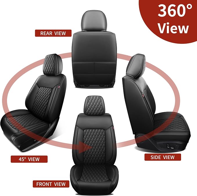 Black Thick Nappa Leather Automotive Car Seat Covers Set of 1 | Univerasal Precision Fit,3D Contoured,Full Coverage,Waterproof,ThickTexture Nappa Leather,for most Suvs Trucks Sedans