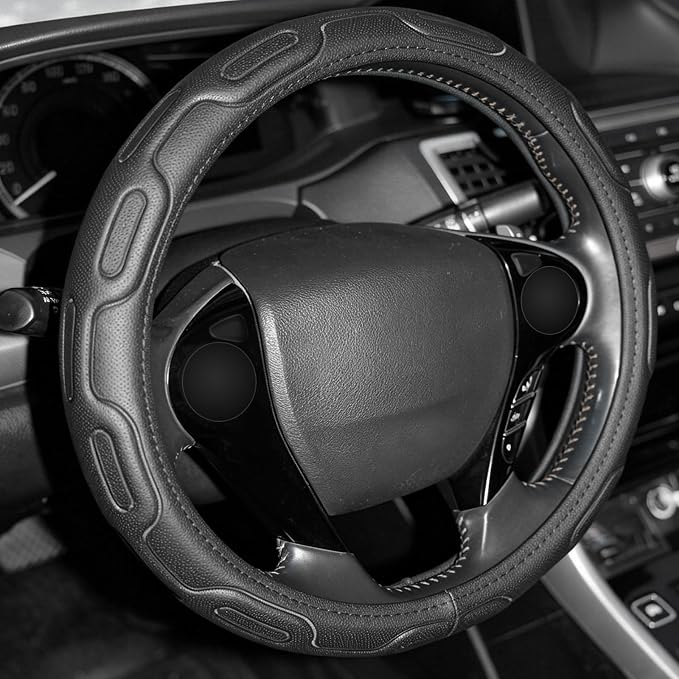 Steering Wheel Cover with Anti-Slip Leather Grip Compatible with Ford, Toyota, Honda, Nissan, and Chevrolet Vehicles for 14.5-15.35 inch Round Steering Wheels Universal Car Accessories