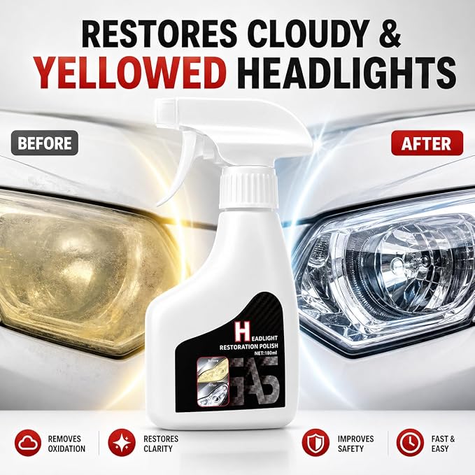 Headlight Restoration Kit, Multifunctional Automotive Headlight Cleaner Oxidized and Yellowed Head Light Restoring Kit for All Vehicle Types (White)