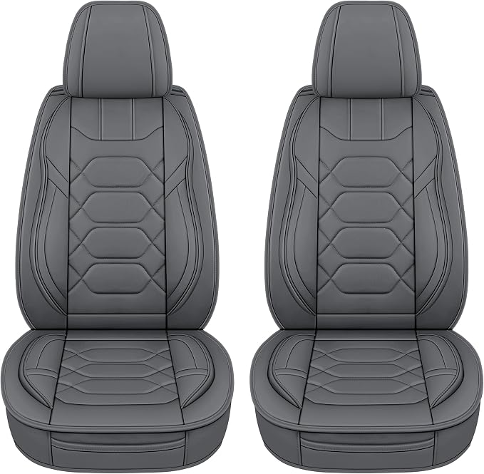 Pariitadin Leather Car Seat Covers Front Pair, Waterproof Breathable Faux Leather Automotive Seat Covers for Cars, Non-Slip Car Interior Covers Universal Fit Most Cars Sedans Trucks SUVs, Gray