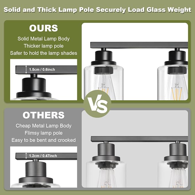 Unicozin Modern Bathroom Light Fixtures, 5 Light Vanity Lights Over Mirror, Black Wall Lamp with Clear Glass for Living Room Cabinet Bedroom Porch