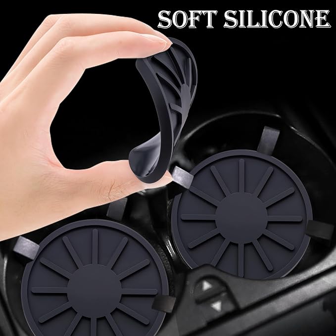 2-Piece Non-Slip Car Cup Holder Coaster – 2.75 Inch Auto Insert, Universal Fit for Cars & SUVs – Durable & Easy to Clean Drink Mat (Black)