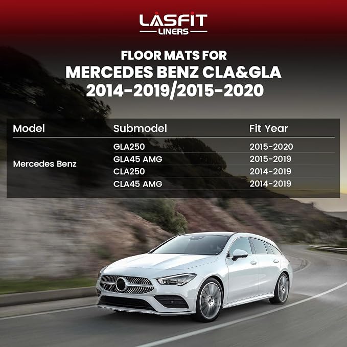 LASFIT Floor Mats for Mercedes Benz GLA 2015-2020 & CLA 2014-2019 250/45 | LASFIT Car Mats for GLA & CLA 250/45 AMG 2014-2020, All Weather TPE Non-Slip, 2 Rows