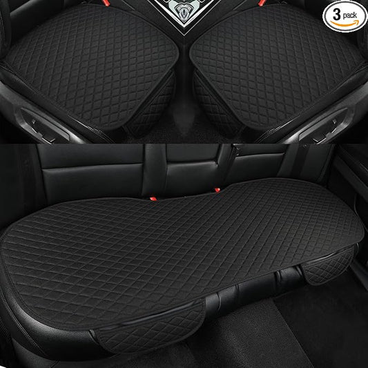 West Llama Linen Car Seat Covers,Bottom Seat Covers for Cars Include 1 Pair Front Driver Seat Pad Mat and 1 Rear Bench Cover Universal Fits 90% Vehicles,SUVs,Cars,Sedans(3Piece-Black)