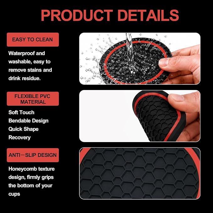 4PCS Car Cup Holder Coasters - 2.75 Inch Non-Slip Insert Water Bottle Holder Pads, Dustproof Automotive Interior Accessories Mat, Universal for Vehicles, Trucks, RVs (Red)
