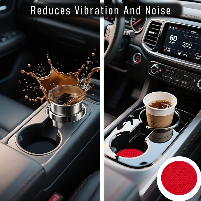 Car Cup Holder Coaster 4 Pack - Non Slip & Shockproof,Flexible PVC Rubber Insert for Car/Truck/SUV/Van (2.75"x0.2") Universal Fit Auto Cup Holders Accessories for Women and Man (Red)