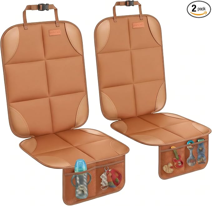 SMART ELF Car Seat Protector 2-Pack, Thick Padding Cushion with Non-Slip Backing (Dark Brown)