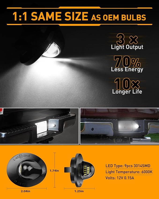 LESAUCE LED License Plate Lights Tag Lights for Ford F150 F250 F350 Super Duty Ranger Pickup Explorer Bronco Excursion Expedition Rear Bumper Bright White OEM Replacement 2 PCS