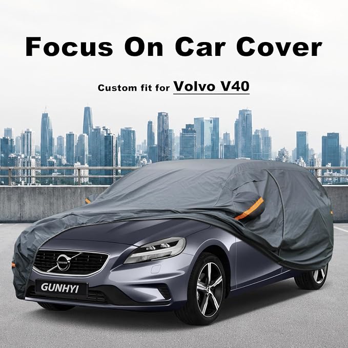 GUNHYI Premium Car Cover Custom Fit Volvo V40(2012–2020), 16 Layers Heavy Duty Car Cover Waterproof All Weather with Zipper Door for Sun Rain Snow Dust Uv Protection