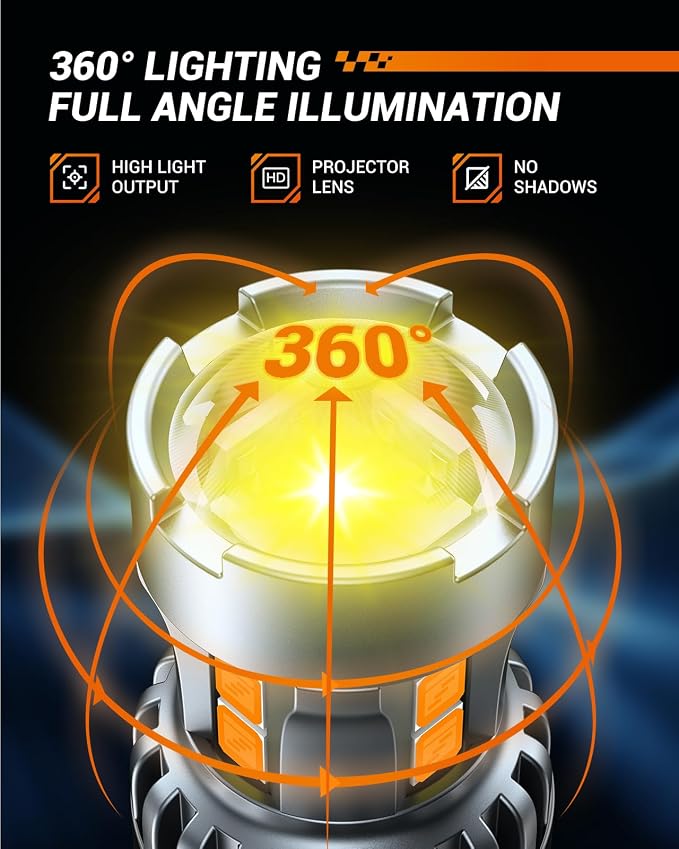 SEALIGHT 3156 3157 LED Bulb Amber, Turn Signal Lights with Extra Resistor HD Projector, 3056 3457A 4057 4157 LED Light Bulb Replacement for Front Rear Turn Signal, Blinker Parking Marker Light, 2PCs