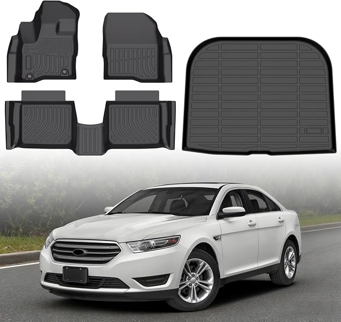 Floor Mats for Ford Taurus 2010-2019, Custom Fit TPE Liners | All Weather Waterproof Floor Mats with Cargo Liner, Anti-Slip TPE Rubber Protection, Full Set for 1st & 2nd Row and Trunk