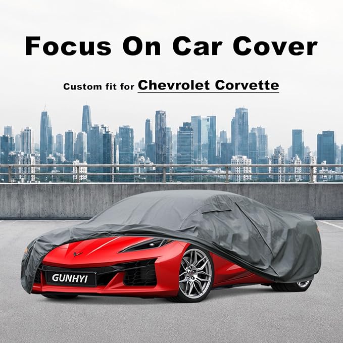 GUNHYI Premium Car Cover Custom Fit Chevy Corvette C4/C5/C7/C8 Coupe Convertible Targa, 16 Layers Heavy Duty Car Cover Waterproof All Weather with Zipper Door for Sun Rain Snow Dust Uv Protection