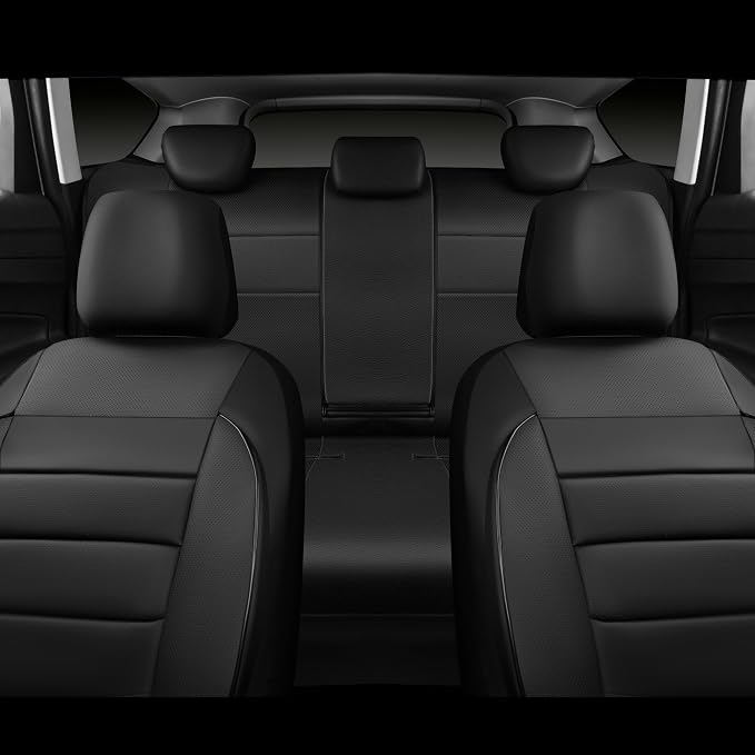 CAR PASS Leather Seat Covers Full Set Universal Water Resistant 3D Foam Back Support, Luxury Comfort Automotive 5 Seat Covers All Season Fit for SUV,Sedan,Van, Airbag Compatible Elegance(Pure Black)