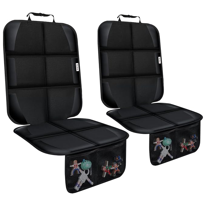 Meolsaek Car Seat Protector for Child Car Seat, Durable 600D Fabric Waterproof Car Seat Cover with Thick Pad Non-Slip Backing，No Imprints (Thicker Black-2pc)