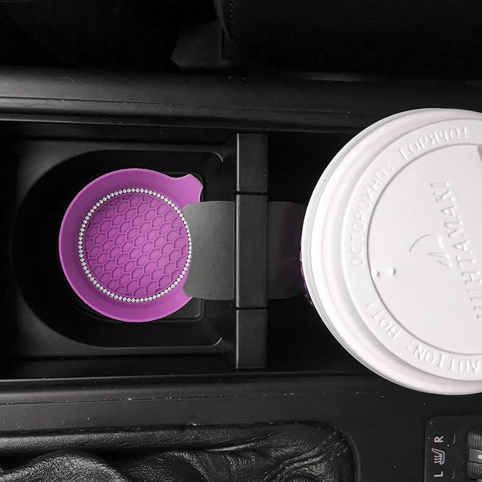4 PCS Car Cup Coasters, Universal Cup Holder Coaster for Car Accessories, Bling CupHolders Insert for Women Non-Slip Silicone Car Cup Holder Coasters
