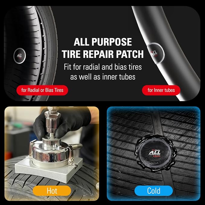 CKAuto 100 PCS All Purpose Tire Repair Patch Kit Heavy Duty 1-4/5"(45mm), Tire Repair Kit Flat for Car Van Truck Bus Bike Motorcycle and Inner Tire, Round Dia 1-4/5"(45mm)