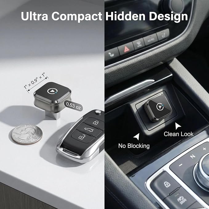 Apple CarPlay Wireless Adapter, 2-in-1 for Android Auto, Gunmetal | Skip the phone cable after setup and use factory-wired CarPlay or Android Auto wirelessly on daily drives