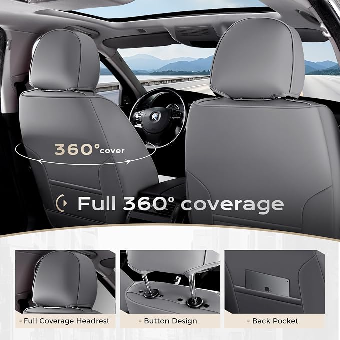 Coverado Car Seat Covers, Seat Covers for Cars, Waterproof Leather Auto Seat Protectors, Leather Car Seat Cushion, Car Interiors Accessories Universal Fit for Most Cars