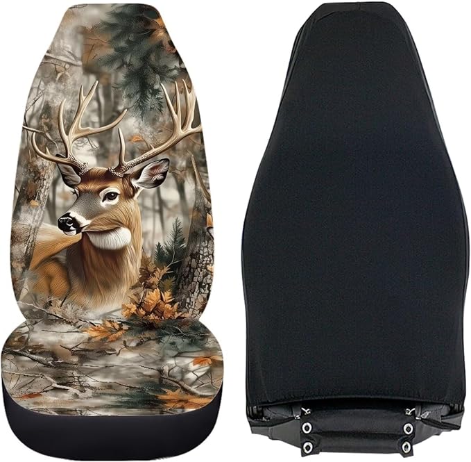 Deer Seat Cover for Cars Washable Hunting Forest Car Seat Covers Front Seats Full Protection Auto Interior Covers Easy Installation Compatible with Most Cars,SUV,Sedan