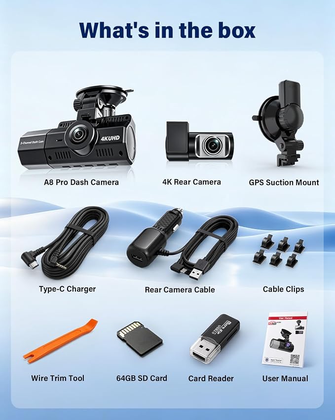 4K+2.5K+2.5K Dash Cam, IMX675 STARVIS 2 Dash Camera 3-Channel, Free 64GB Card, Dashcam with 5G WiFi GPS, G-Sensor,Loop Recording, HDR, 24H Parking Monitor, Car Dash Cam for Rideshare & Taxi