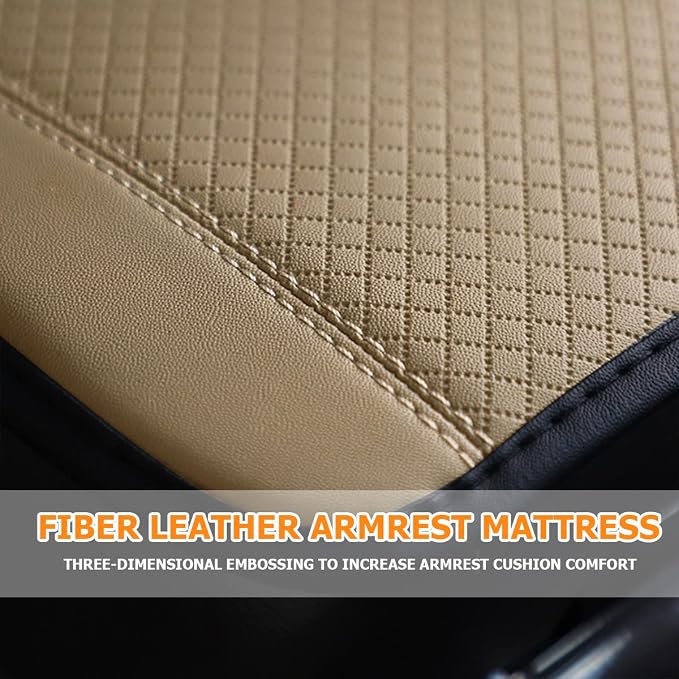 8sanlione Car Armrest Storage Box Mat, Fiber Leather Car Center Console Cover, Car Armrest Seat Box Cover Accessories Interior Protection for Most Vehicle, SUV, Truck, Car (Beige)