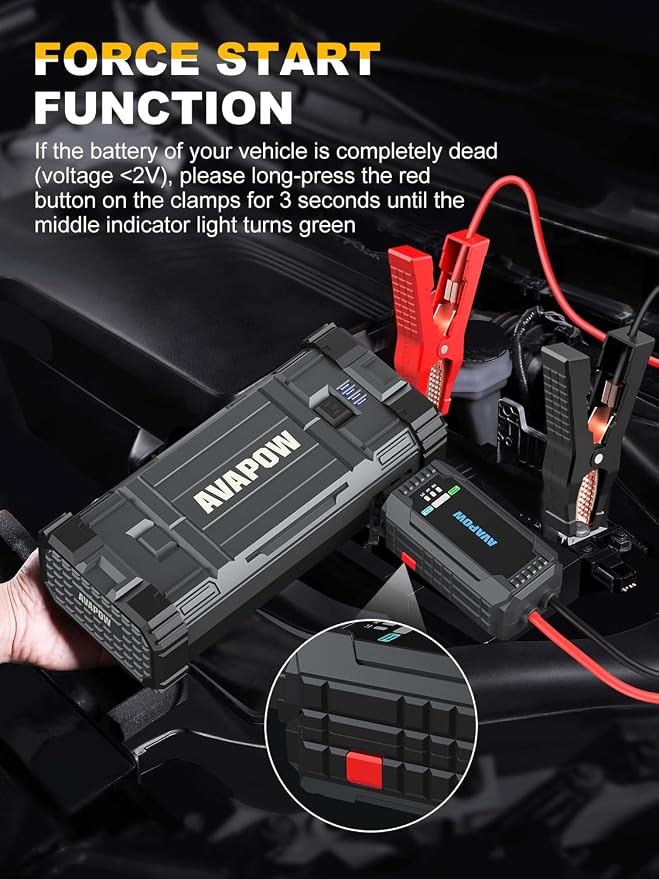 AVAPOW Car Jump Starter, 4000A Peak Battery (for All Gas or Up to 10L Diesel), Portable Booster Power Pack, 12V Auto Jump Box with LED Light, USB Quick Charge 3.0