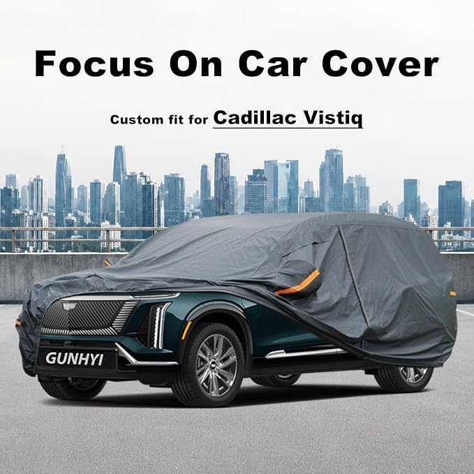 GUNHYI Premium Car Cover Custom Fit Cadillac Vistiq, 16 Layers Heavy Duty Car Cover Waterproof All Weather with Zipper Door for Sun Rain Snow Dust Uv Protection