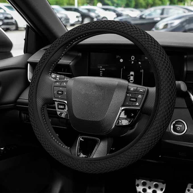 Elastic Stretch Steering Wheel Cover, Steering Wheel Protector, 15 Inch Anti-Slip Breathable Microfiber Ice Silk Protection, Easy Carry, Warm in Winter & Cool in Summer for Cars (Black)