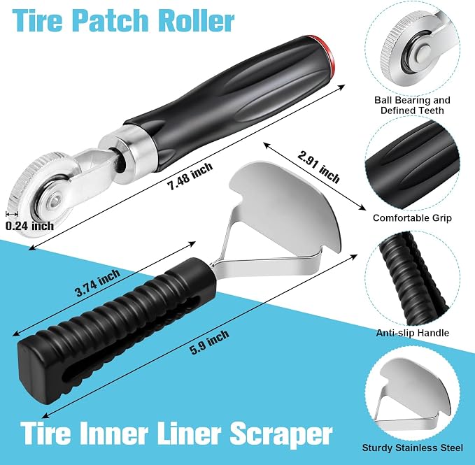 Wayona 35Pcs Tire Repair Patch Kit Heavy Duty, Tire Patches 32/45/58mm Tire Repair Tools with 40mm Tire Buffing Wheel Tire Patch Roller Inner Liner Scraper for Car Tire Grinding Bike Motorcycle Wheel