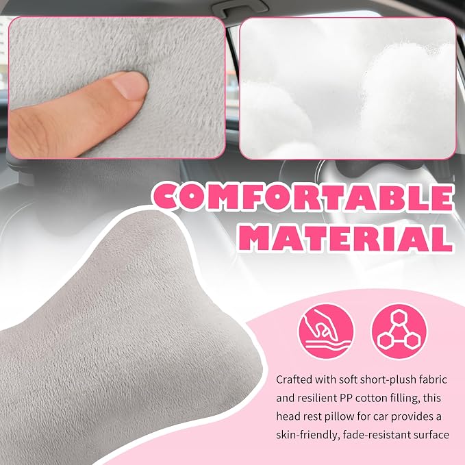 2PCS Soft Car Headrest Pillow,Ergonomic Car Neck Pillow (Gray) | for Driving Relief Neck Fatigue,Universal Cars Pillows Headrest for Cars Interior Accessories with Detachable Cover