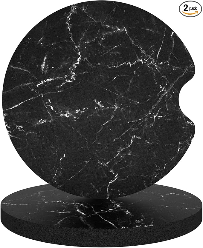 Aiawoxc Car Cup Holder Coasters, 2 Pack Universal Auto Anti Slip Insert Coaster with A Finger Notch, Cute Car Assecories for Women Men, Cup Mat for Most Interior, Black Marble